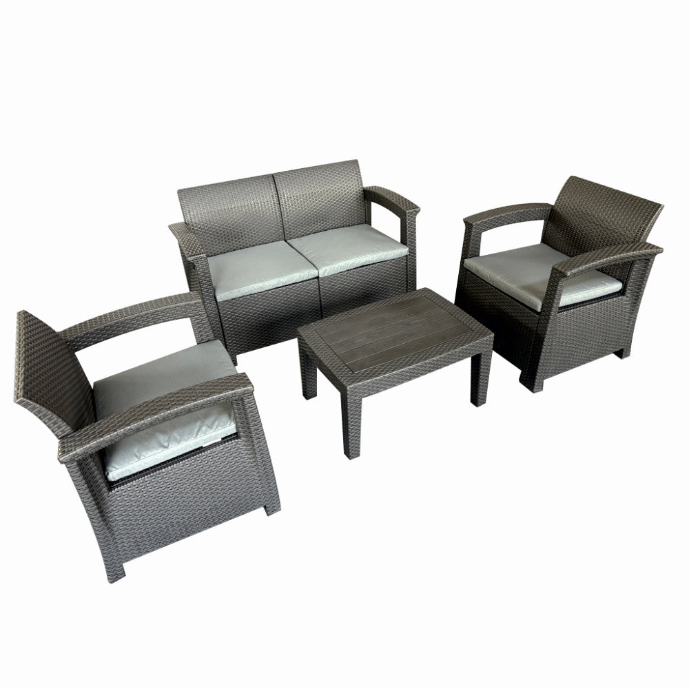 Set mobilier terasa/gradina tip ratan KLUGMEISTER KJF3132, canapea + doua fotolii + masa, culoare gri