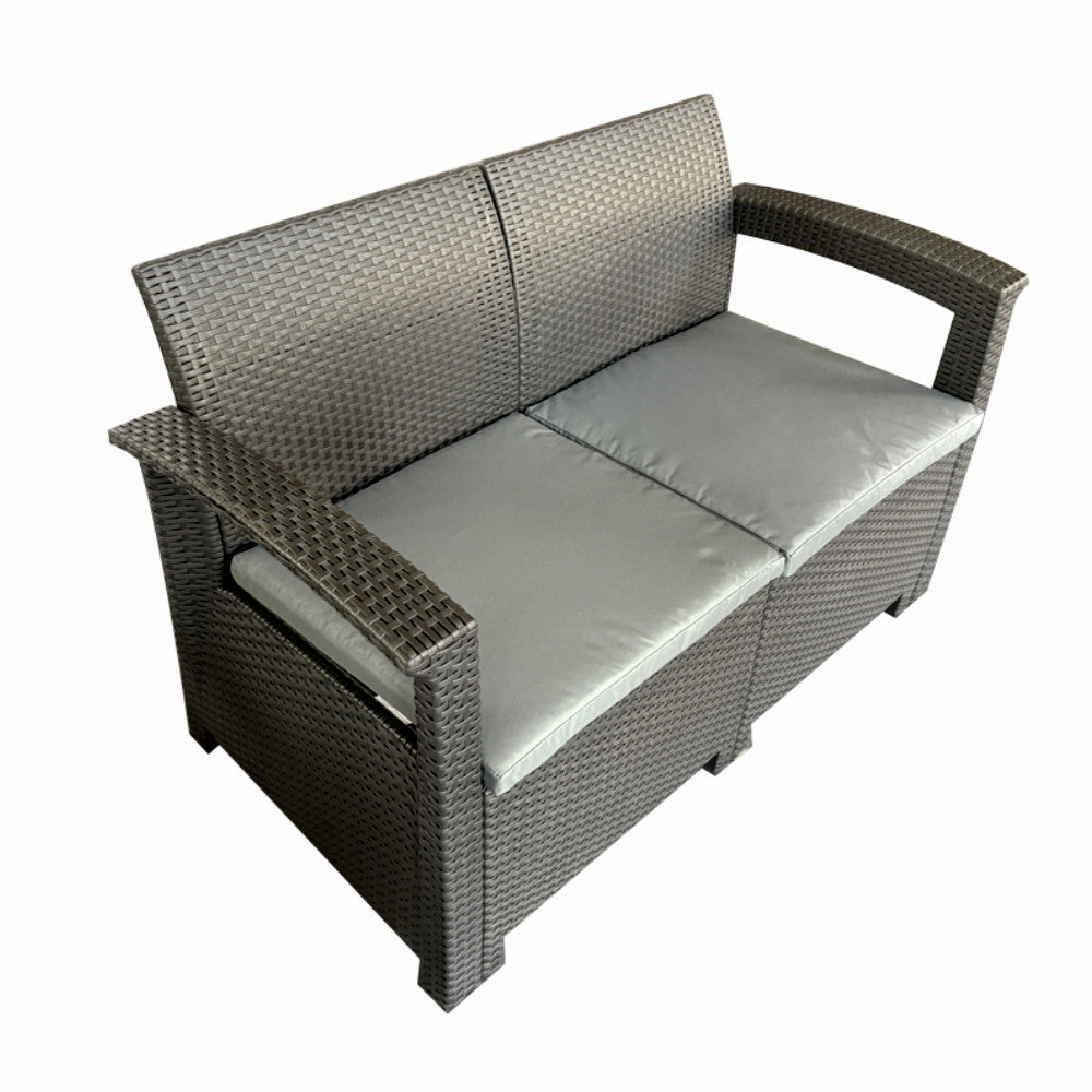 Set mobilier terasa/gradina tip ratan KLUGMEISTER KJF3132, canapea + doua fotolii + masa, culoare gri