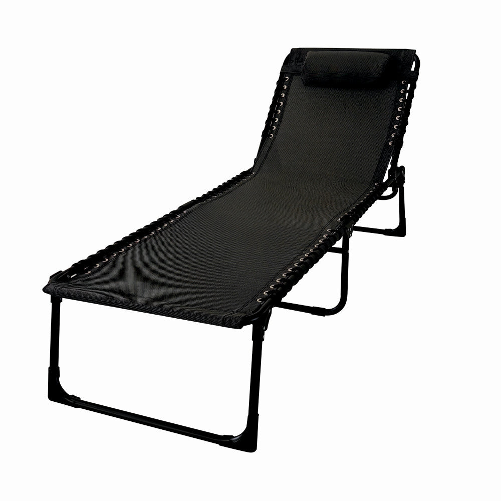 Sezlong pliabil din otel 190x69x38 cm din otel si fir textilene KLUGMEISTER KJF3797, culoare neagra