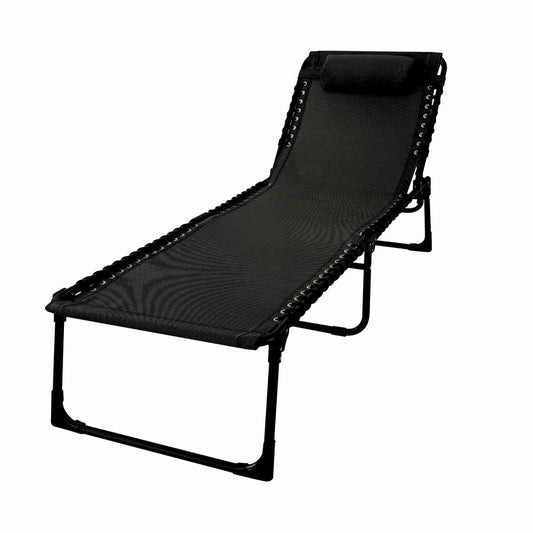 Sezlong pliabil din otel 190x69x38 cm din otel si fir textilene KLUGMEISTER KJF3797, culoare neagra