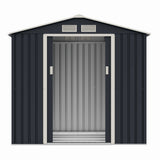Casuta / magazie de gradina metalica ZEP Archer-A, 213x131x195 cm, Gri/Bej, cu usi culisante si baza metalica