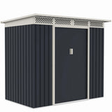 Casuta / magazie de gradina metalica ZEP Bella-A, 215x142x184 cm, Gri/Bej, cu usi culisante si baza metalica