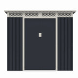 Casuta / magazie de gradina metalica ZEP Bella-A, 215x142x184 cm, Gri/Bej, cu usi culisante si baza metalica