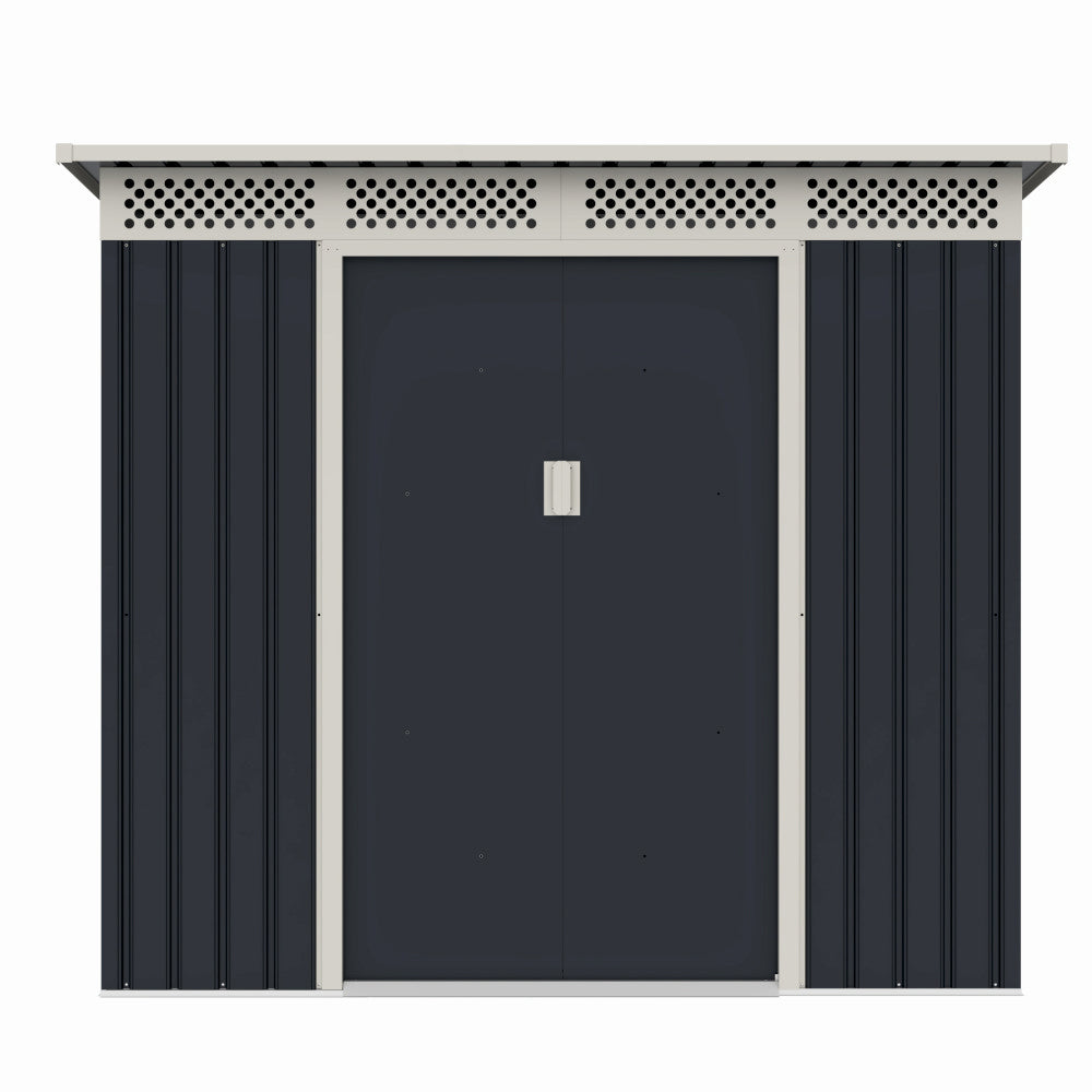 Casuta / magazie de gradina metalica ZEP Bella-A, 215x142x184 cm, Gri/Bej, cu usi culisante si baza metalica
