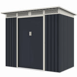 Casuta / magazie de gradina metalica ZEP Bella-A, 215x142x184 cm, Gri/Bej, cu usi culisante si baza metalica