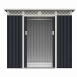 Casuta / magazie de gradina metalica ZEP Bella-A, 215x142x184 cm, Gri/Bej, cu usi culisante si baza metalica