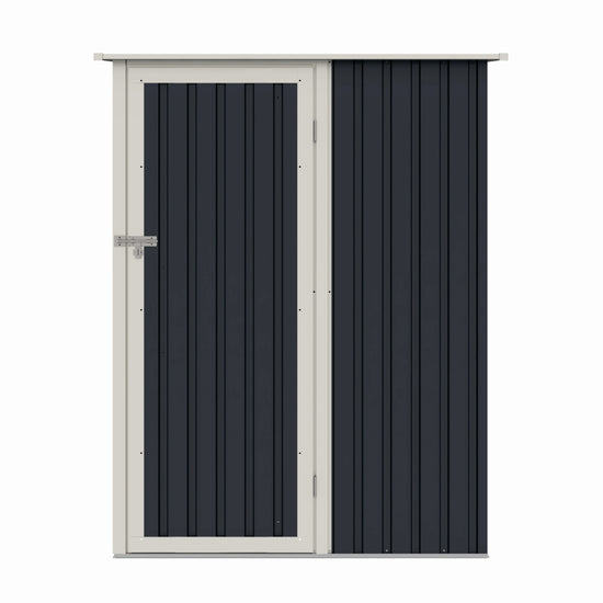 Casuta / magazie de gradina metalica ZEP Joy-A, 143x89x186 cm, Gri/Bej, cu usa pe balamale si baza metalica