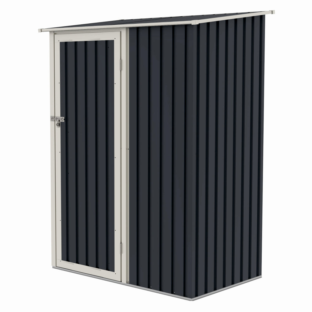 Casuta / magazie de gradina metalica ZEP Joy-A, 143x89x186 cm, Gri/Bej, cu usa pe balamale si baza metalica