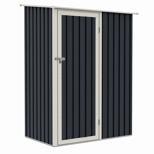 Casuta / magazie de gradina metalica ZEP Joy-A, 143x89x186 cm, Gri/Bej, cu usa pe balamale si baza metalica