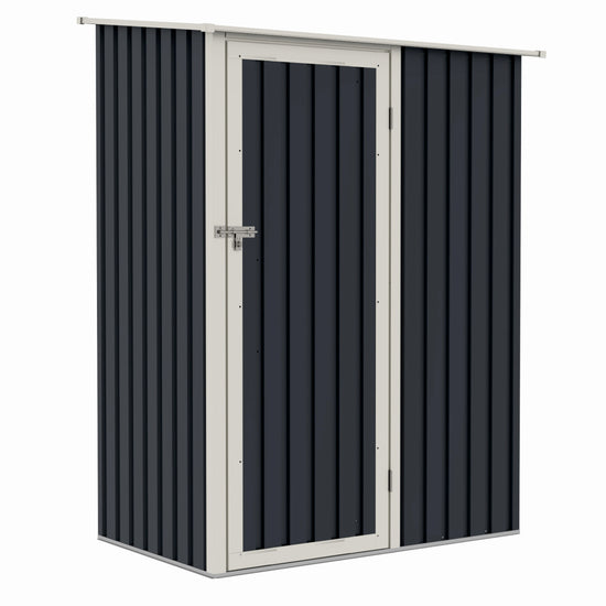 Casuta / magazie de gradina metalica ZEP Joy-A, 143x89x186 cm, Gri/Bej, cu usa pe balamale si baza metalica