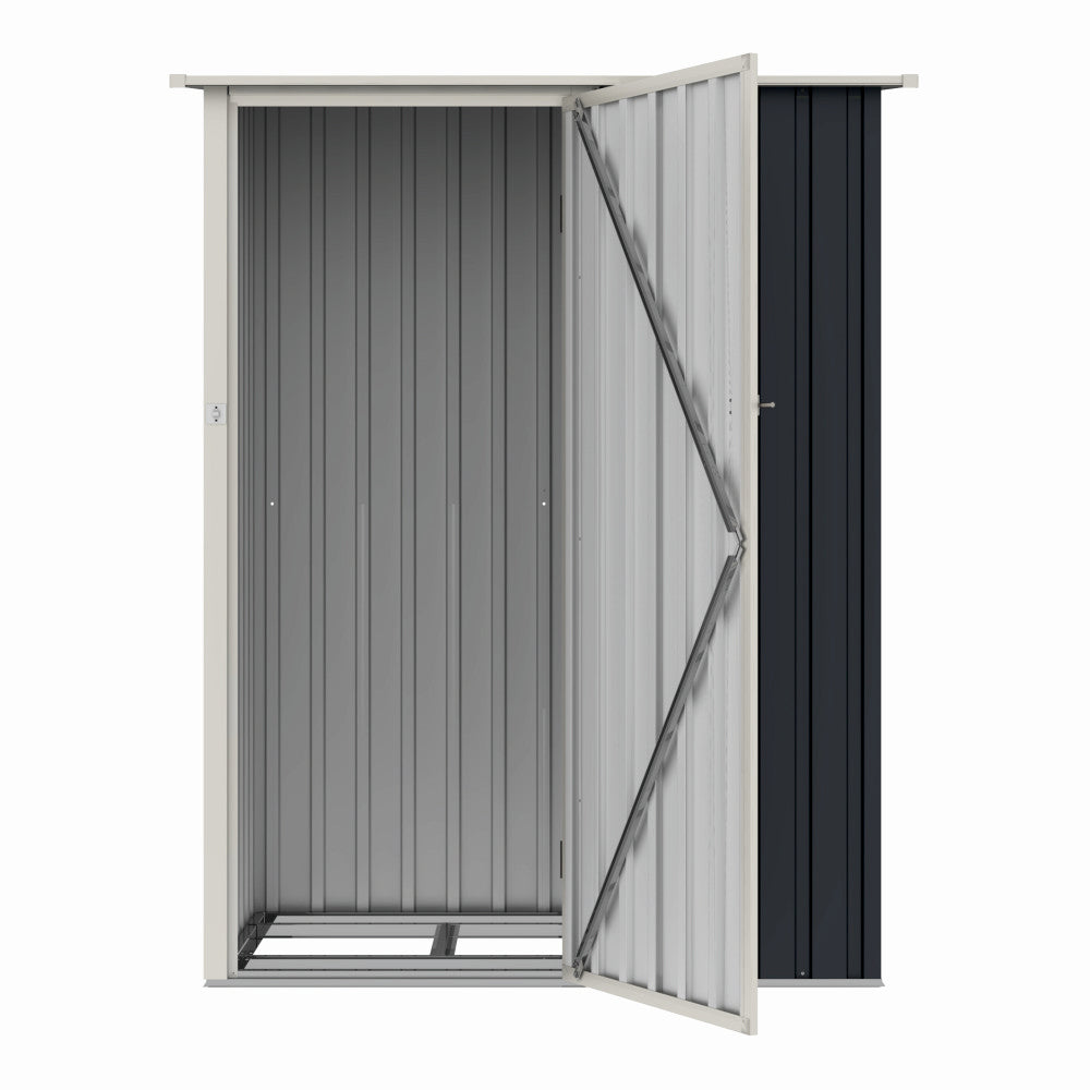 Casuta / magazie de gradina metalica ZEP Joy-A, 143x89x186 cm, Gri/Bej, cu usa pe balamale si baza metalica