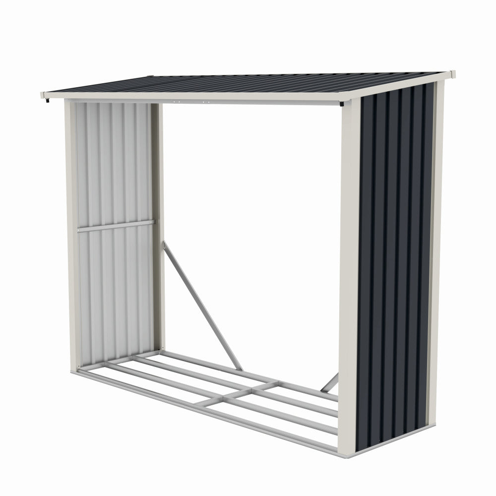 Magazie de lemne metalica ZEP, 242x89x190 cm, Gri/Bej