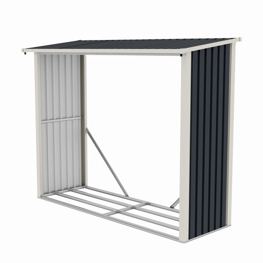 Magazie de lemne metalica ZEP, 242x89x190 cm, Gri/Bej