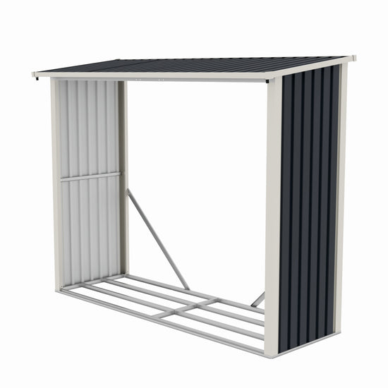 Magazie de lemne metalica ZEP, 242x89x190 cm, Gri/Bej