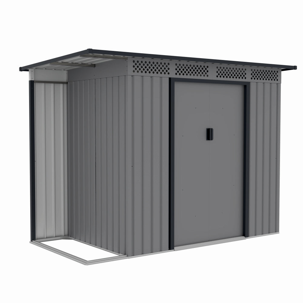 Casuta de gradina metalica ZEP Chester-A, 257x142x184 cm, otel galvanizat, ventilatie, usi culisante, baza inclusa