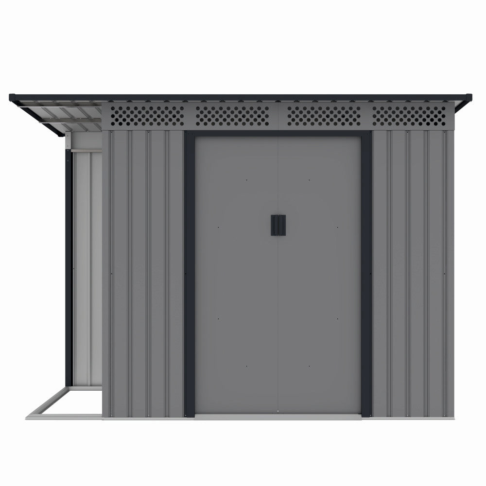 Casuta de gradina metalica ZEP Chester-A, 257x142x184 cm, otel galvanizat, ventilatie, usi culisante, baza inclusa