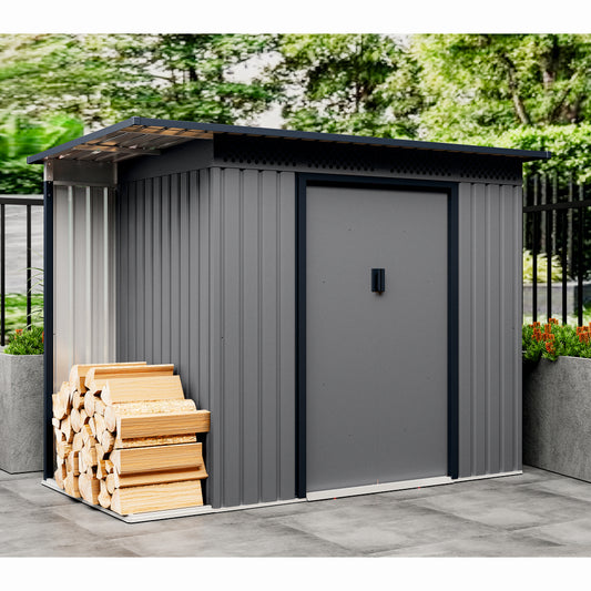 Casuta de gradina metalica ZEP Chester-A, 257x142x184 cm, otel galvanizat, ventilatie, usi culisante, baza inclusa