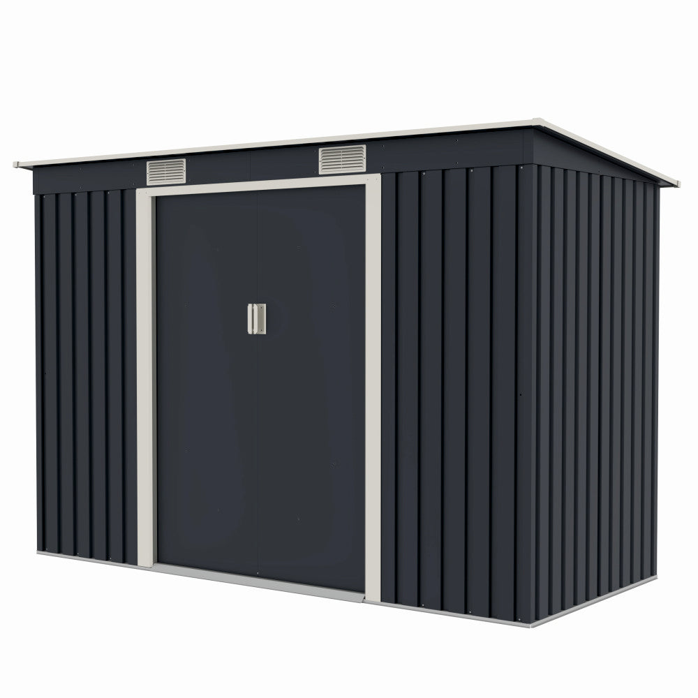 Casuta de gradina metalica ZEP S2001-B, 261x121x176 cm, otel galvanizat, ventilatie, usi culisante, baza inclusa