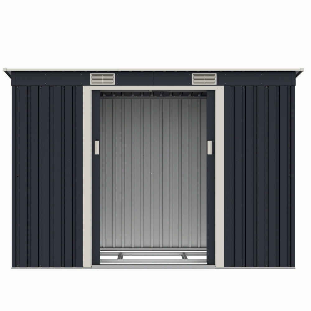 Casuta de gradina metalica ZEP S2001-B, 261x121x176 cm, otel galvanizat, ventilatie, usi culisante, baza inclusa