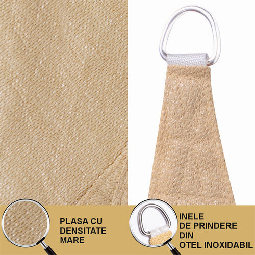 Umbrar / prelata soare triunghi ZEP, PE, 3.6 x 3.6 x 3.6 m, 180 g/mp, bej, protectie UV