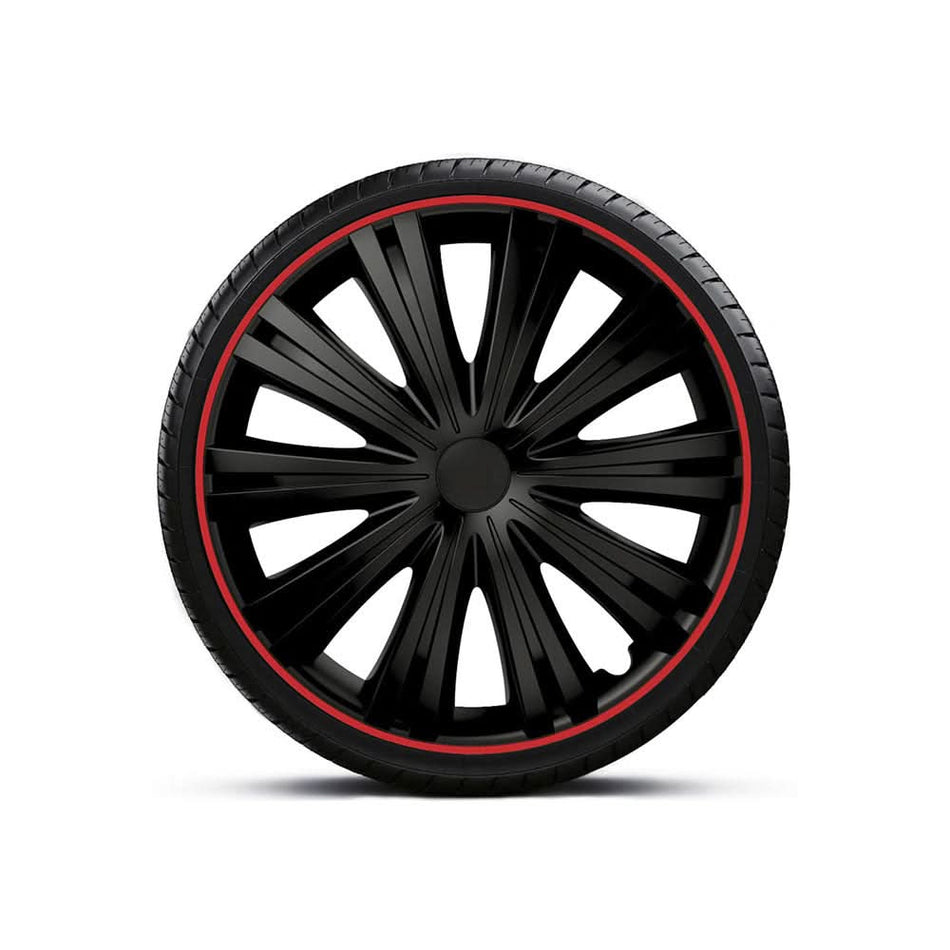 Set 4 capace roți universale 15 inch Negre cu margine roșie Giga R, material plastic ABS