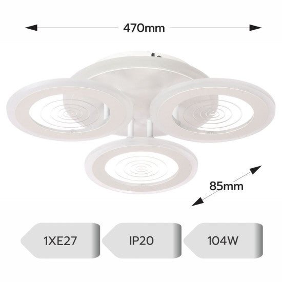 Lustra LED Cercuri 70W, 3 Brate, 470x85 mm, 3 Culori, IR
