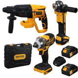Trusa scule 3 in 1 ROTOR RSET3 – Rotopercutor, Polizor unghiular, Autofiletanta, 21V/3Ah, 2 acumulatori