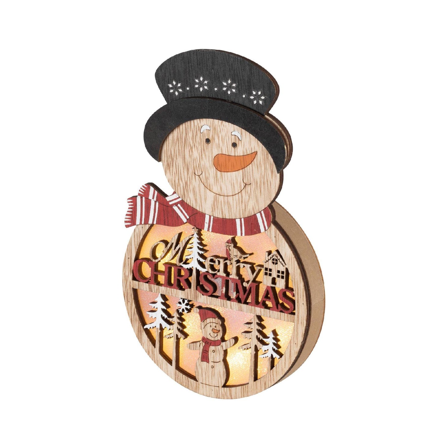 Decor Lemn LED Om de Zapada pentru Usa sau Fereastra, 4 LED Alb Cald, Timer 6/18h, KLW21S