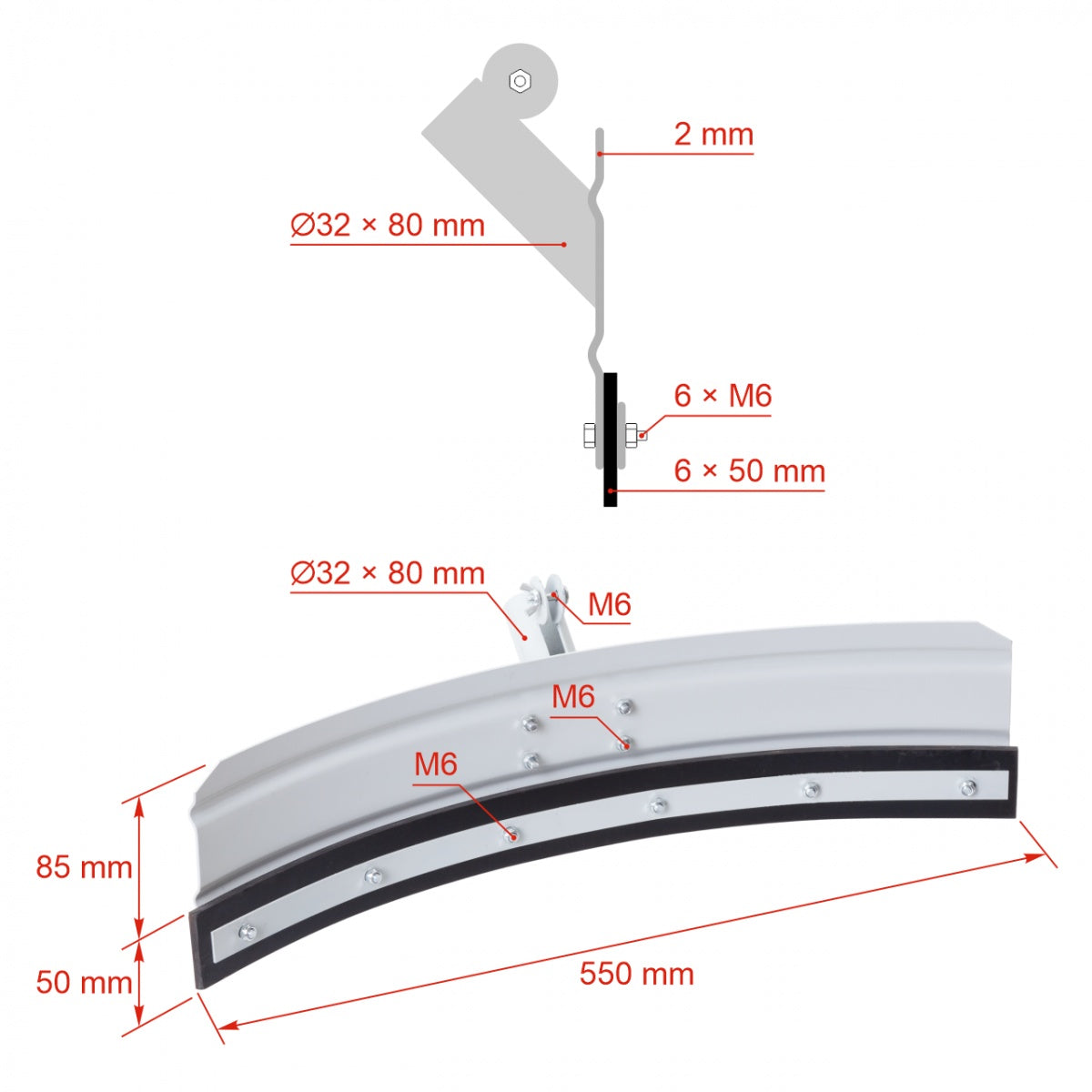 Racleta curbata pentru balegar 50 cm otel vopsit cu lama cauciuc interschimbabila fara coada