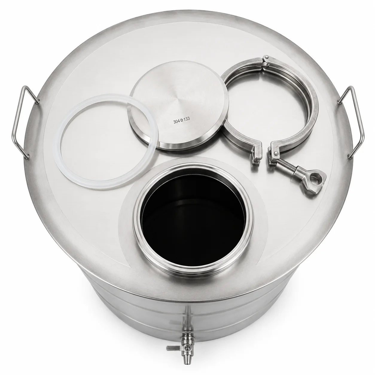 Butoi INOX 150L, AISI 304, capac clamp, robinet INOX