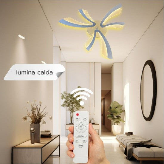 Lustra LED 40W, 6 Brate, Telecomanda IR, 3 Culori, 610 mm