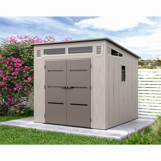 Casuta gradina HDPE 254x254x230 cm Zep HUME A cu podea rafturi cadou