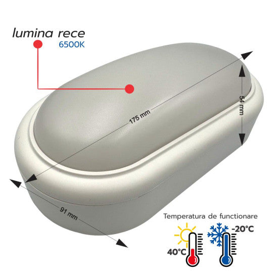 Aplica LED IP65 8W, 650 lm, 175x91x54 mm, 6500K