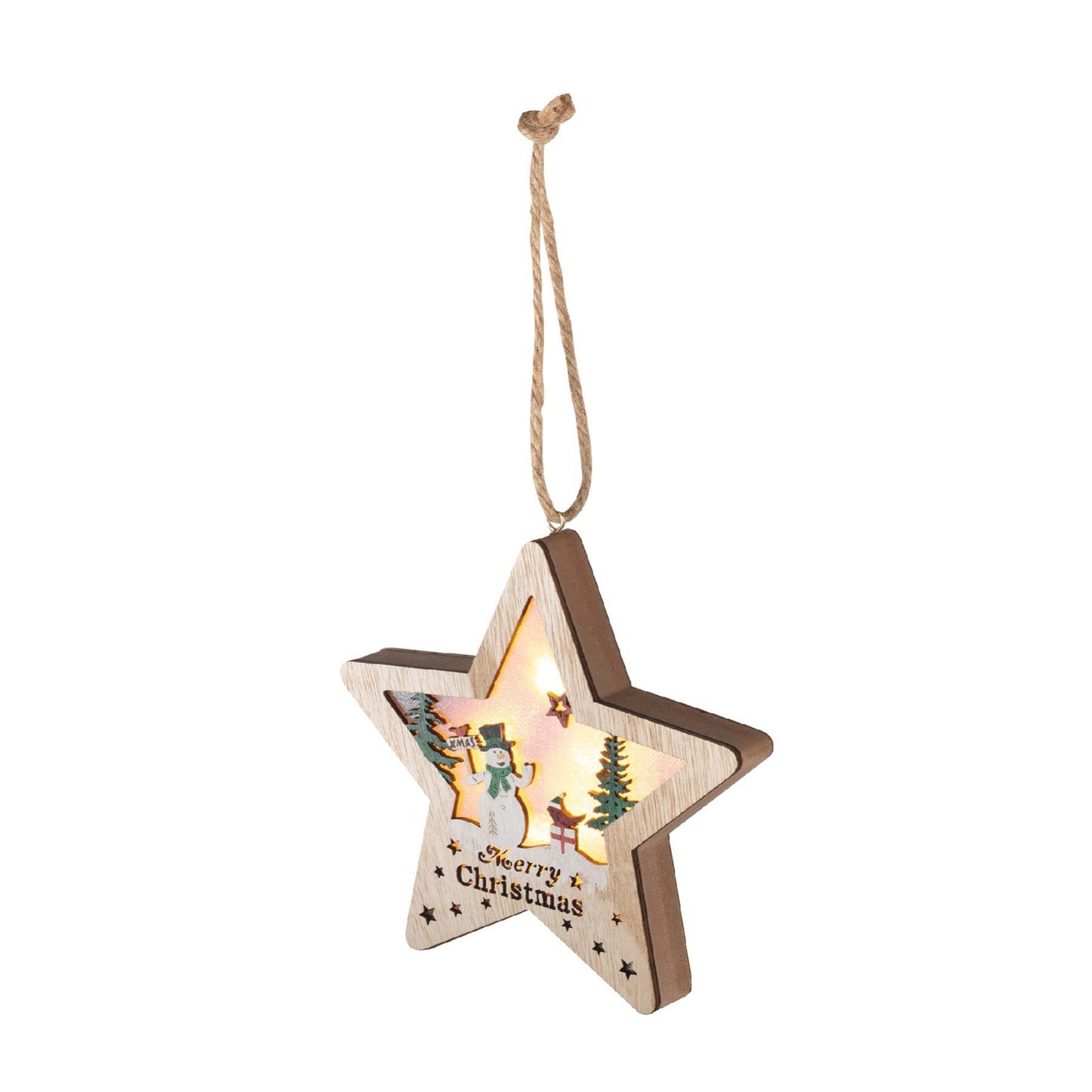 Decor Lemn LED Stea pentru Usa sau Fereastra, 6 LED Alb Cald, Timer 6/18h, KLW17S