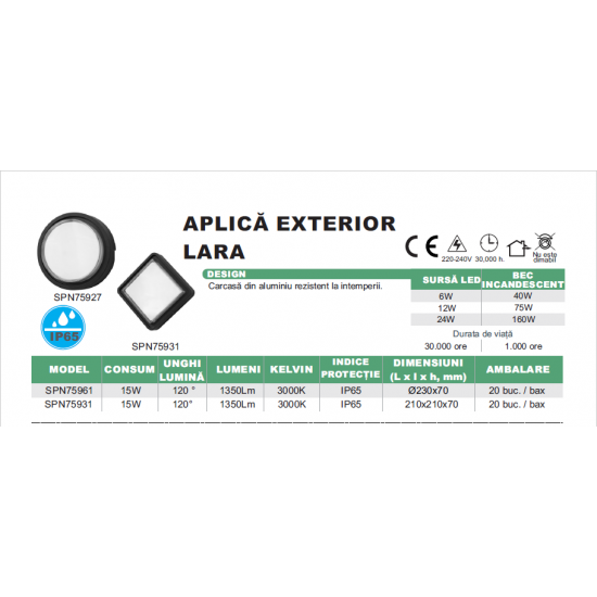 Aplica LED exterior, 12W, 1080 lm, 160x160x100 mm