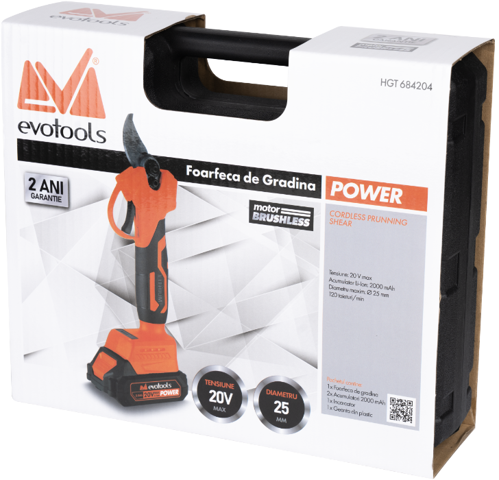 Foarfeca de Gradina EvoTools CPS2000 cu 2 Acumulatori 20V si Incarcator