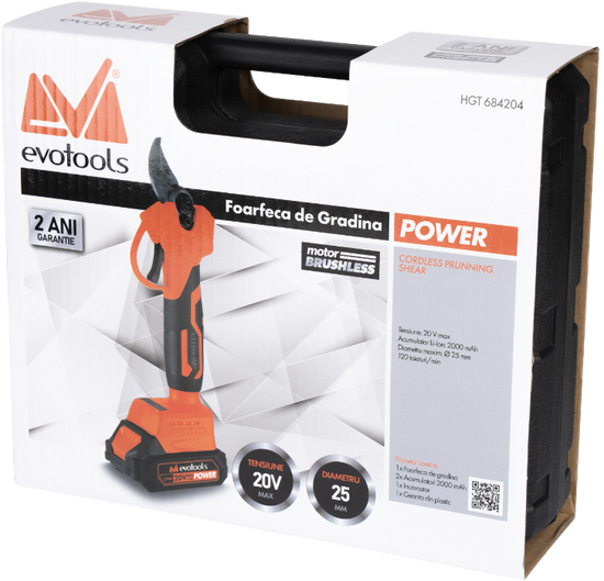 Foarfeca de Gradina EvoTools CPS2000 cu 2 Acumulatori 20V si Incarcator