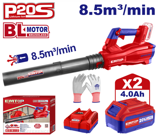 Suflantă cu Acumulatori EMTOP, 20V, Motor Fără Perii, 8.5 m³/min – ELAB204282