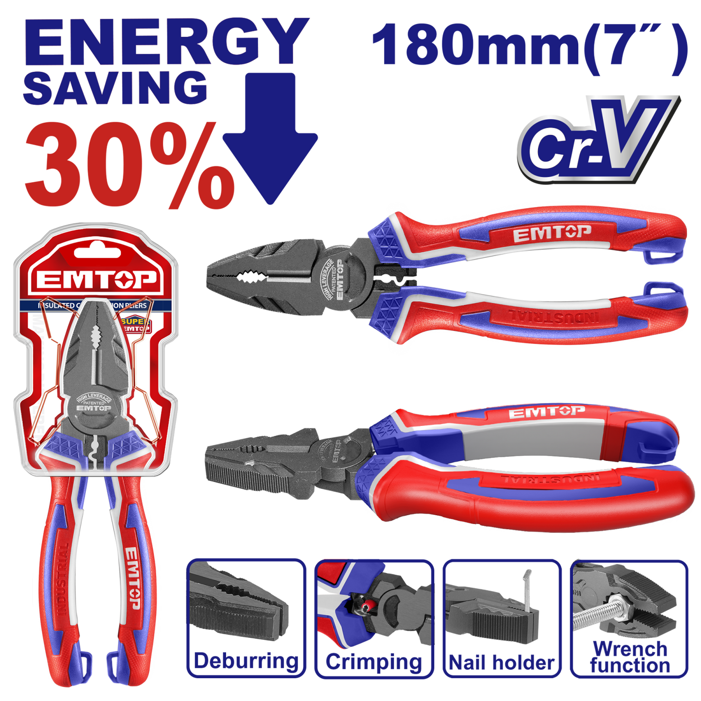 Clește Combinat cu Efect de Pârghie Ridicat - 180 mm (7") - EPLRC0721, EMTOP