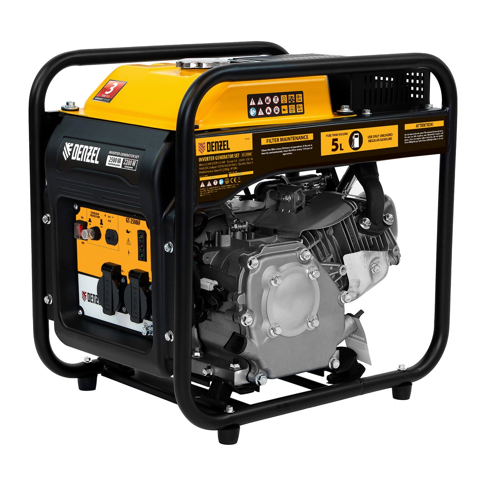 Generator cu invertor Denzel GT-2500iF, 2.5 kW, 230V, carcasa deschisa, pornire manuala, motor 212 cm³