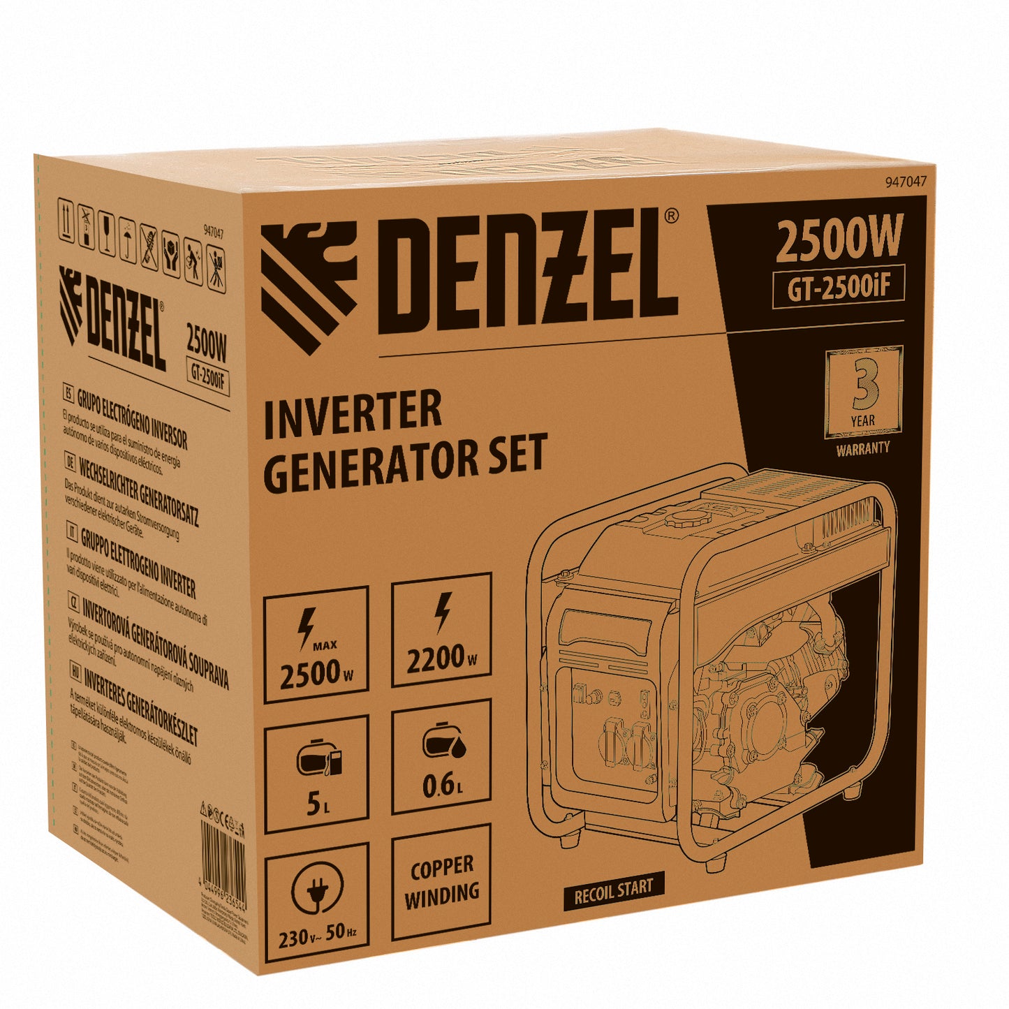 Generator cu invertor Denzel GT-2500iF, 2.5 kW, 230V, carcasa deschisa, pornire manuala, motor 212 cm³