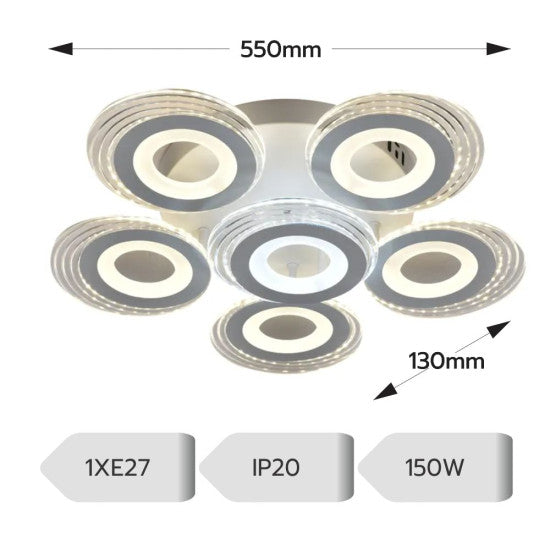 Lustra LED Cercuri 150W, 6 Brate, 550x130 mm, 3 Culori, IR