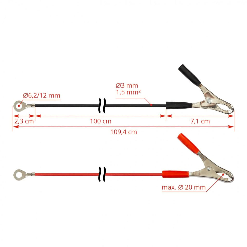Cablu conexiune aparat gard electric acumulator 1m, cu conectori crocodil și papuc inelar