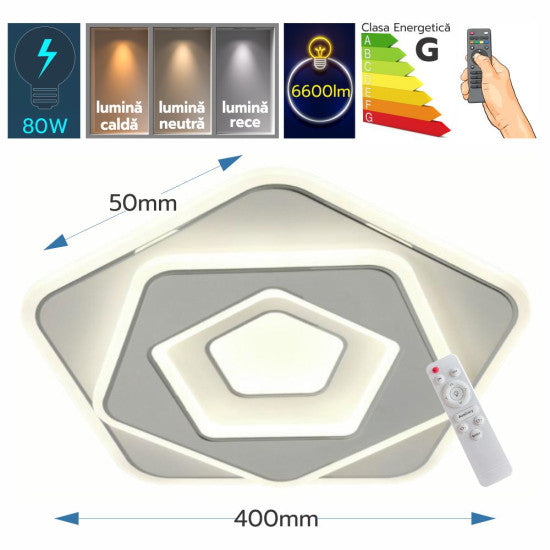 Plafoniera LED Euporie 80W, 6600lm, 400x50mm