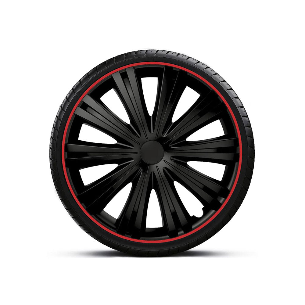 Set 4 capace roți universale 16 inch Negre cu margine roșie Giga R, material plastic ABS