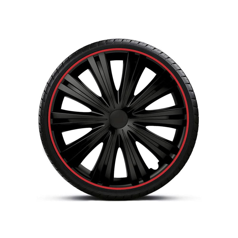 Set 4 capace roți universale 16 inch Negre cu margine roșie Giga R, material plastic ABS