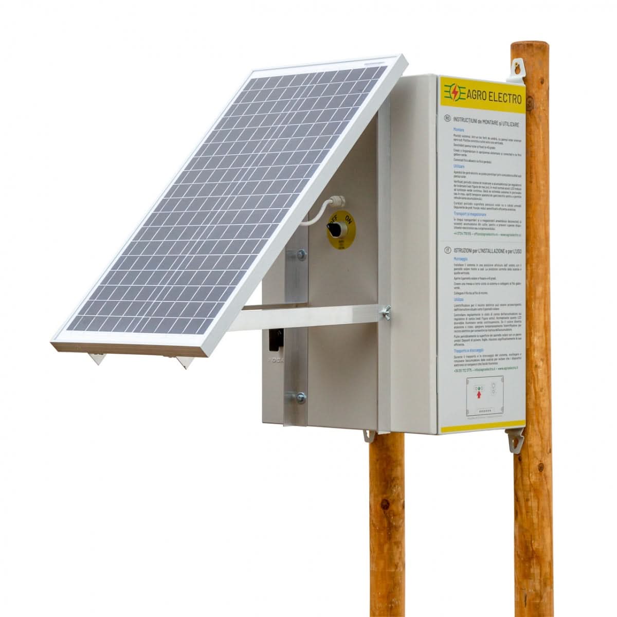 Sistem aparat gard electric (generator de impulsuri) DL 7200, cu panou solar 50 W, regulator de incarcare PWM 10 A, asamblat intr-o cutie metalica