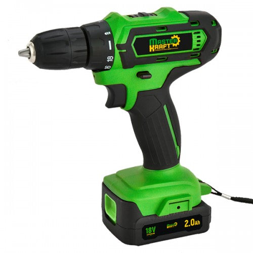 Masina de gaurit si insurubat cu acumulator Master Kraft MK-18Li, 18V, 2Ah, 27Nm, 2 viteze, kit complet