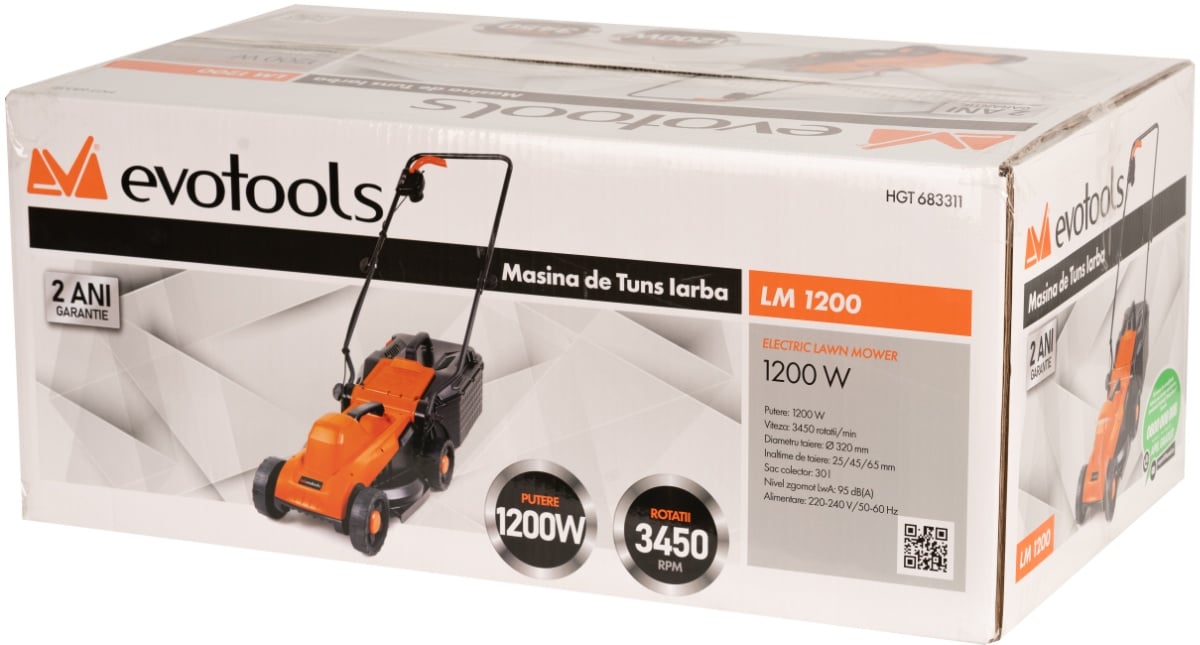 Masina de Tuns Iarba Electrica EvoTools LM1200, 1200W, 32 cm