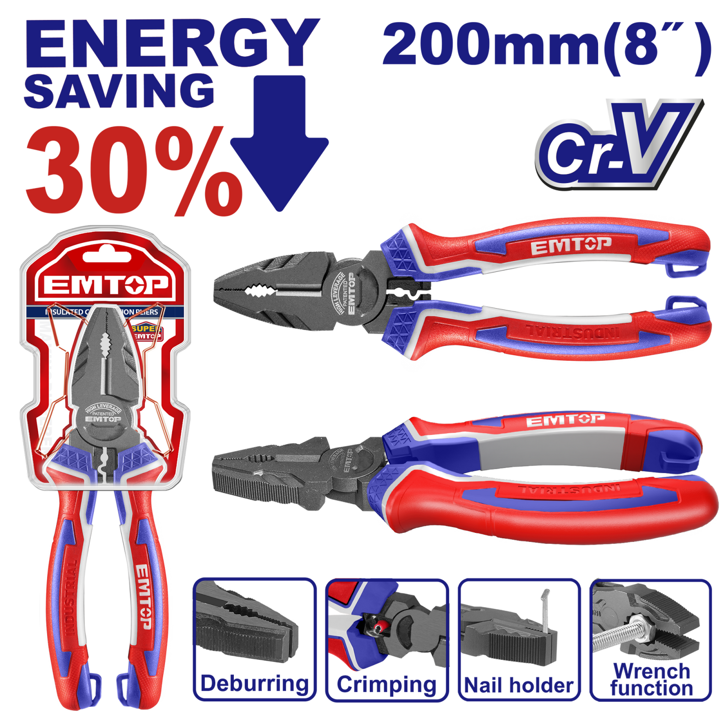 Clește Combinat cu Efect de Pârghie Ridicat - 200 mm (8") - EPLRC0821, EMTOP